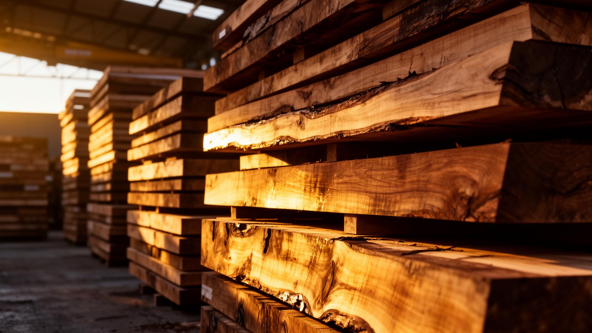 Premium timber stacks at golden hour
